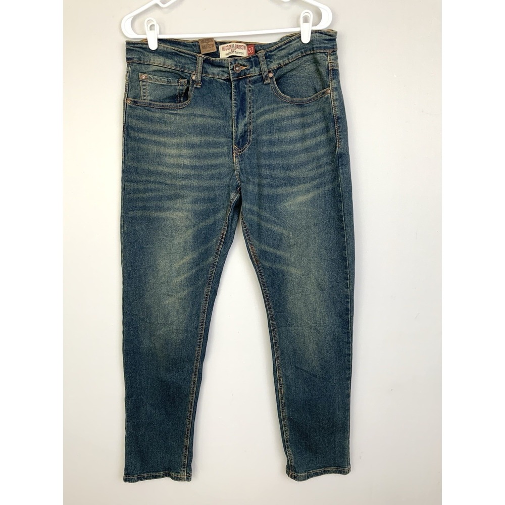 NEW Hudson & Barrow Men's Sz 33x30 Slim Stretch Sierra Blue Denim Jeans